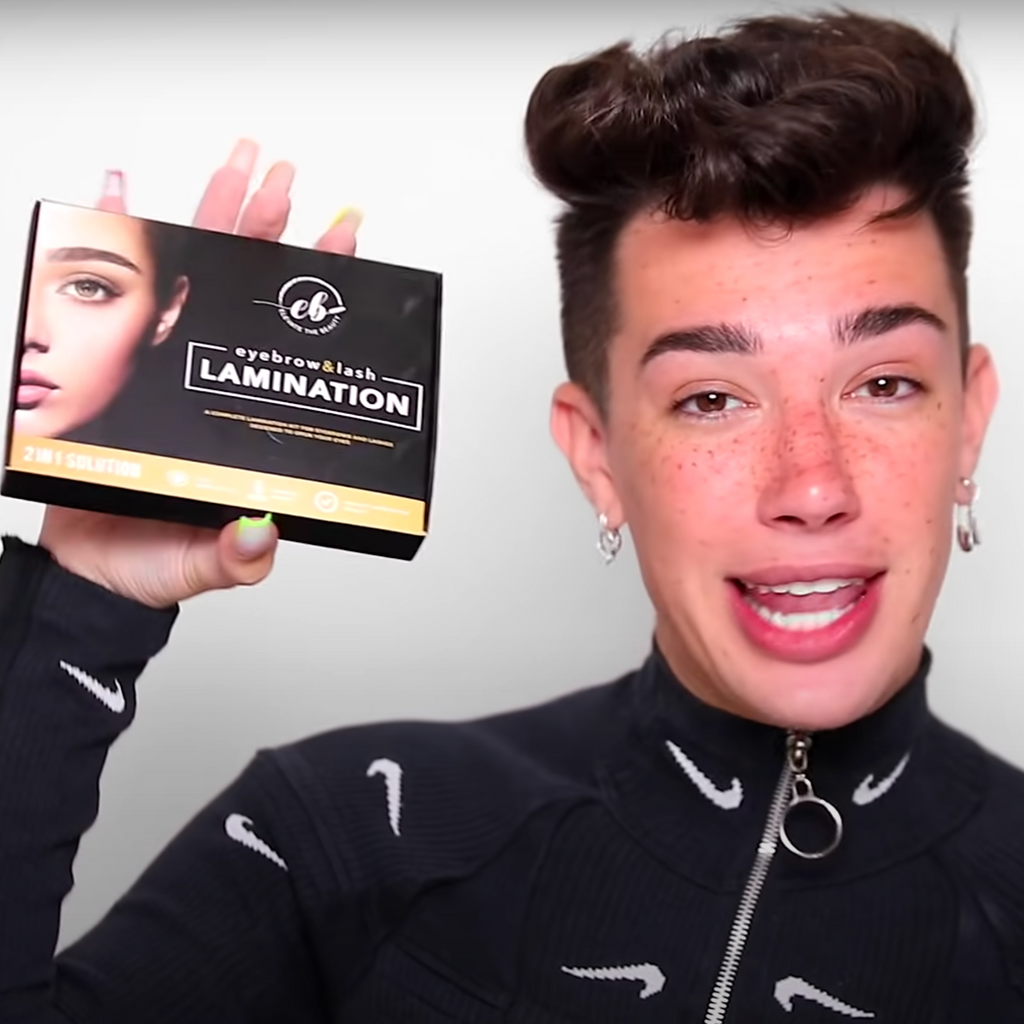 eyebrow lamination by james charles using DIY lamination kit by elevate the beauty
